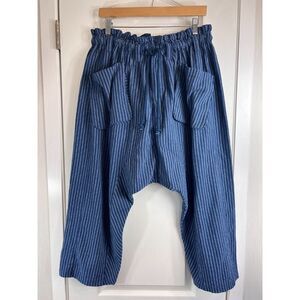 Free People Runyon Oversized Blue Stripe Harem Pants Cotton Boho Size S - NWOT